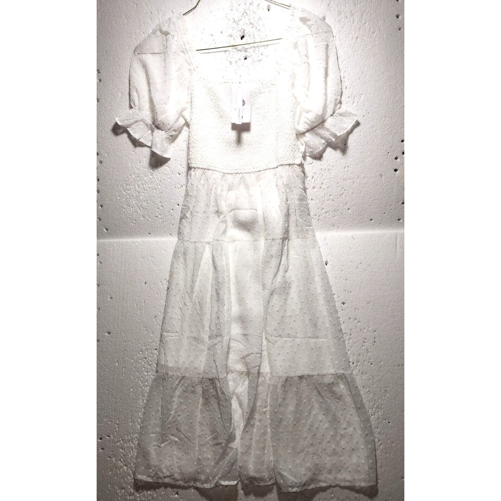 Merokeety Dress Womens Medium White Fashion Ruffled Sleeve Classic Comfy Fashion